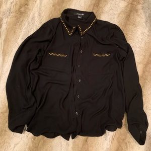 Sheer button down with gold accents